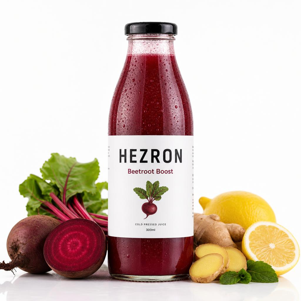 Hezron Beetroot Boost cold-pressed juice bottle