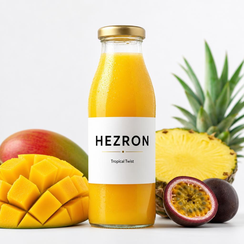 Hezron Tropical Twist cold-pressed juice bottle